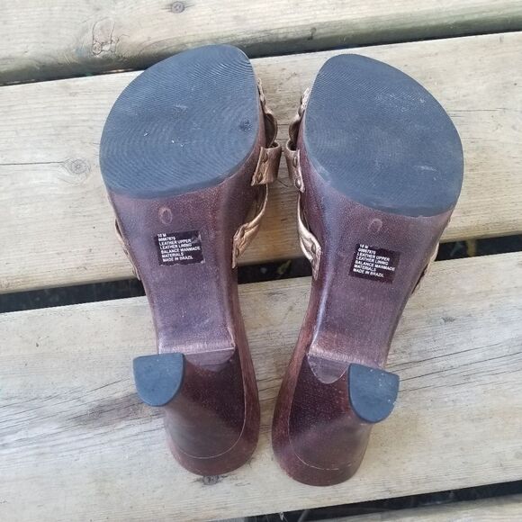 Vintage 90s y2k BRATZ Wood Leather Heeled Sandals - Picture 6 of 9